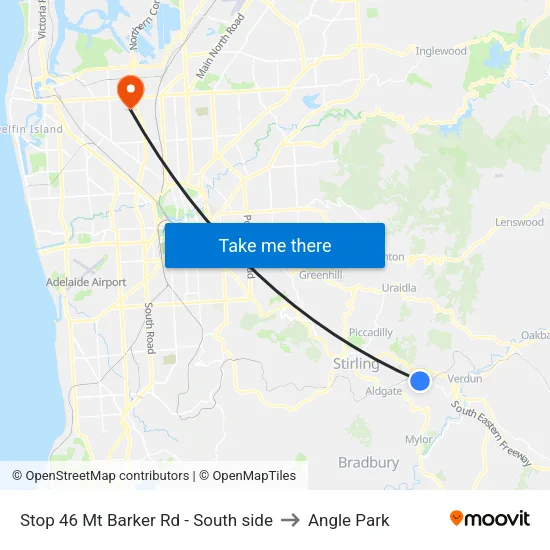 Stop 46 Mt Barker Rd - South side to Angle Park map