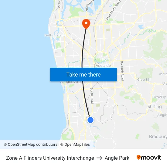 Zone A Flinders University Interchange to Angle Park map