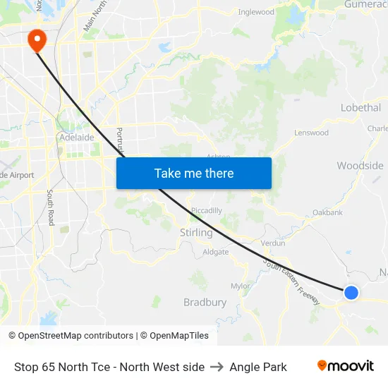 Stop 65 North Tce - North West side to Angle Park map