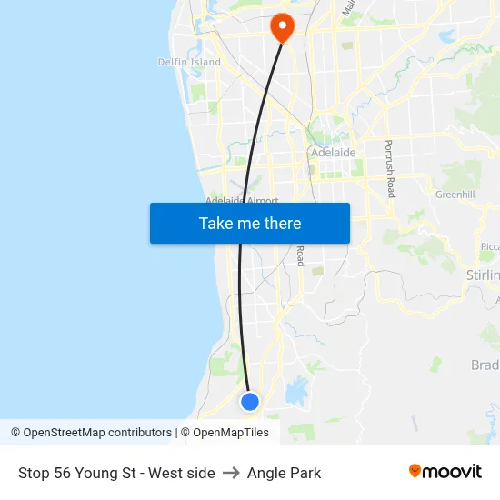 Stop 56 Young St - West side to Angle Park map