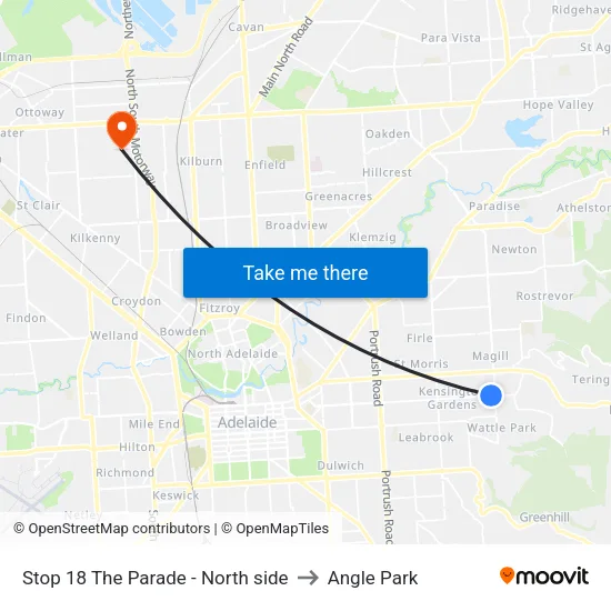 Stop 18 The Parade - North side to Angle Park map