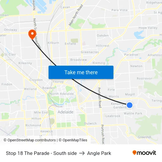 Stop 18 The Parade - South side to Angle Park map