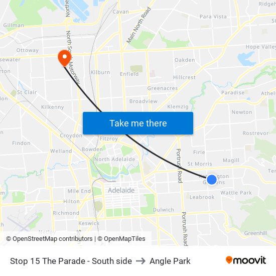 Stop 15 The Parade - South side to Angle Park map