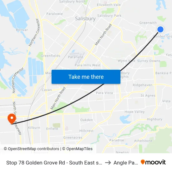 Stop 78 Golden Grove Rd - South East side to Angle Park map