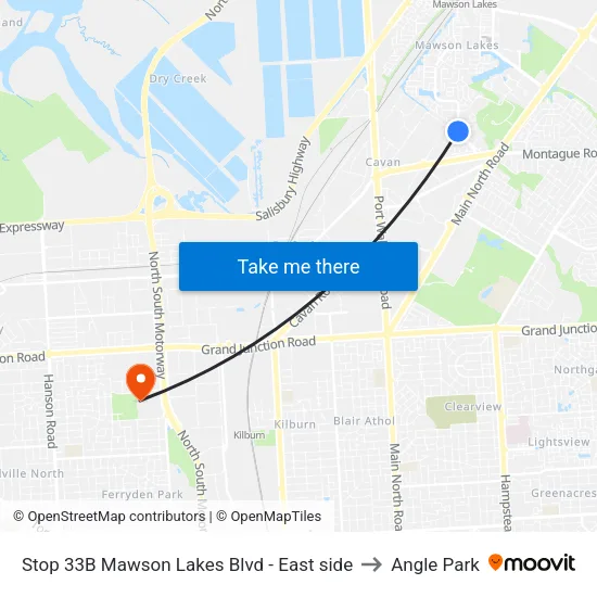 Stop 33B Mawson Lakes Blvd - East side to Angle Park map
