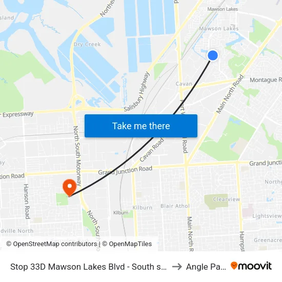 Stop 33D Mawson Lakes Blvd - South side to Angle Park map