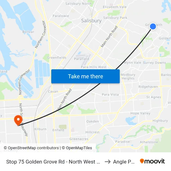 Stop 75 Golden Grove Rd - North West side to Angle Park map