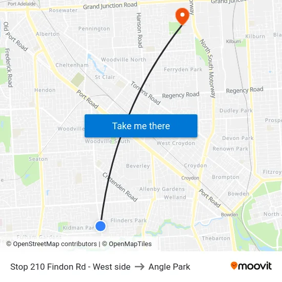 Stop 210 Findon Rd - West side to Angle Park map