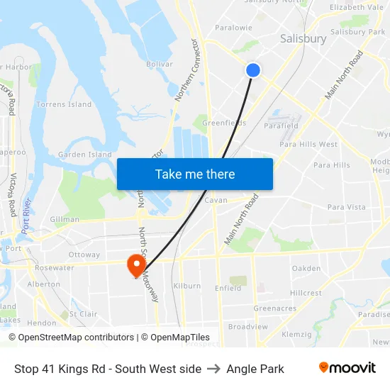 Stop 41 Kings Rd - South West side to Angle Park map