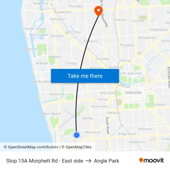 Stop 15A Morphett Rd - East side to Angle Park map