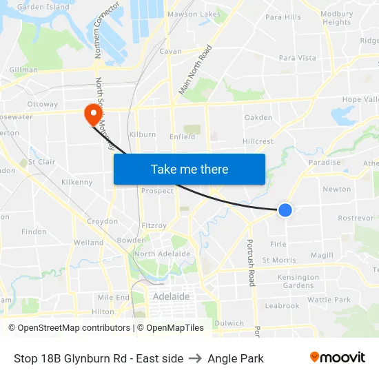 Stop 18B Glynburn Rd - East side to Angle Park map