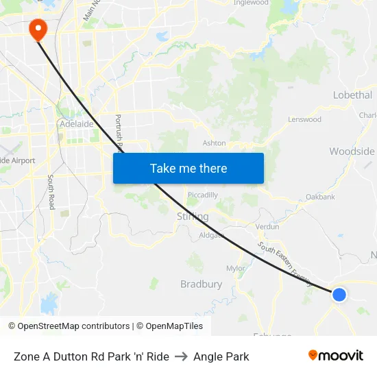 Zone A Dutton Rd Park 'n' Ride to Angle Park map