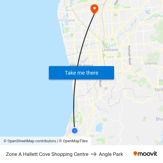 Zone A Hallett Cove Shopping Centre to Angle Park map