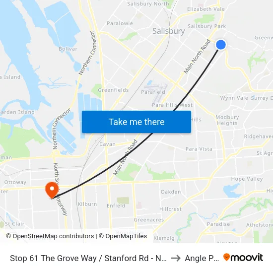 Stop 61 The Grove Way / Stanford Rd - North side to Angle Park map