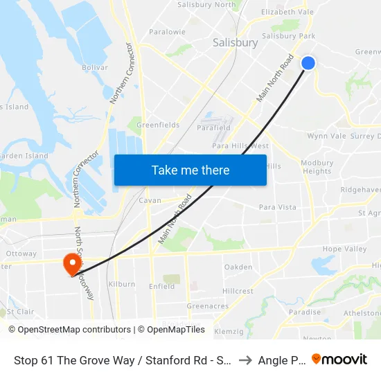 Stop 61 The Grove Way / Stanford Rd - South side to Angle Park map