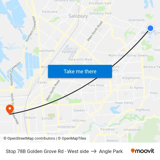 Stop 78B Golden Grove Rd - West side to Angle Park map