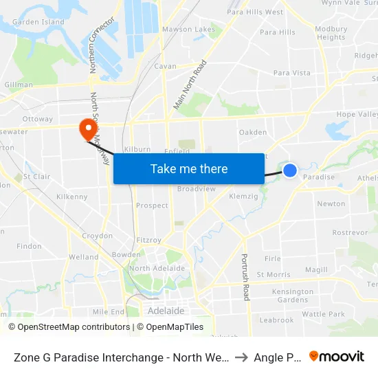Zone G Paradise Interchange - North West side to Angle Park map