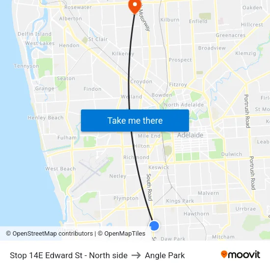 Stop 14E Edward St - North side to Angle Park map