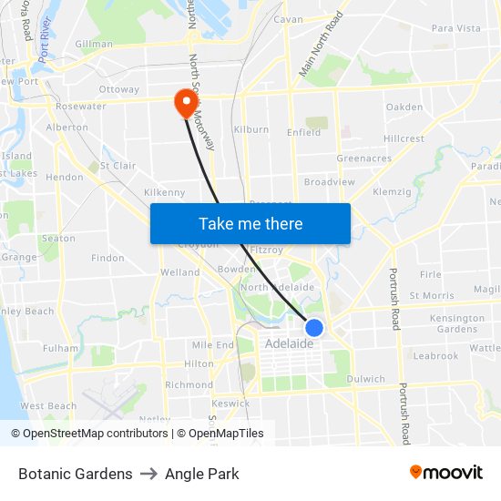 Botanic Gardens to Angle Park map