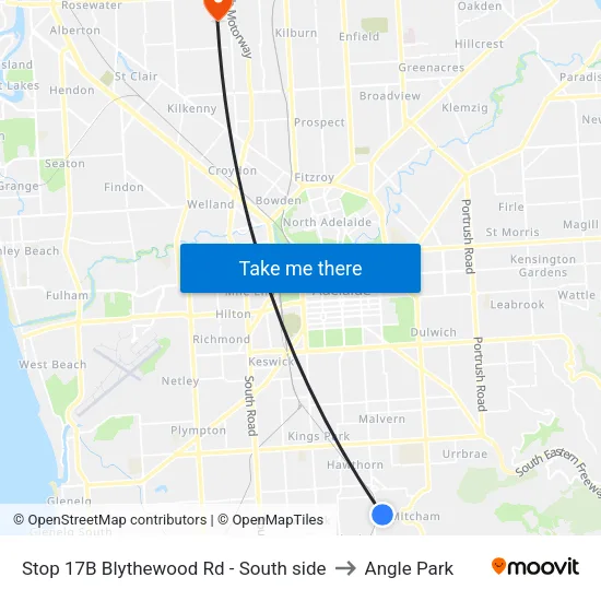 Stop 17B Blythewood Rd - South side to Angle Park map