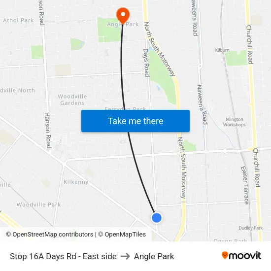 Stop 16A Days Rd - East side to Angle Park map