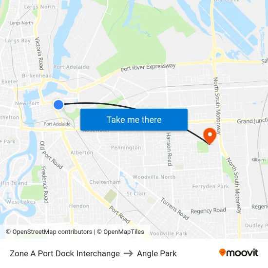 Zone A Port Dock Interchange to Angle Park map
