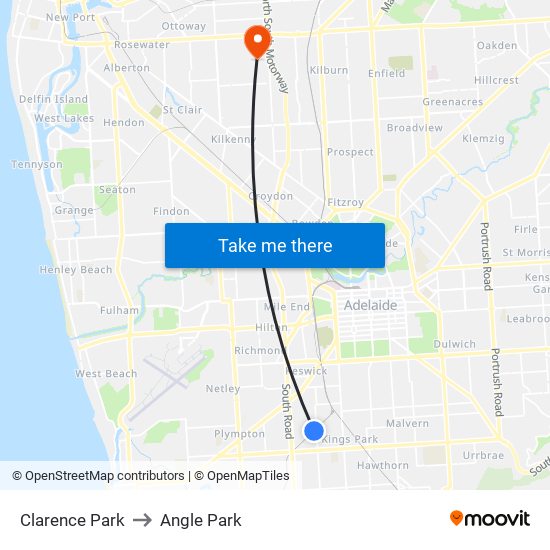 Clarence Park to Angle Park map