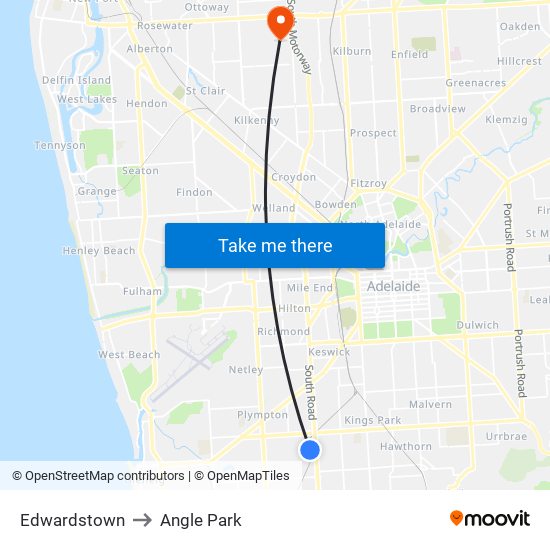 Edwardstown to Angle Park map