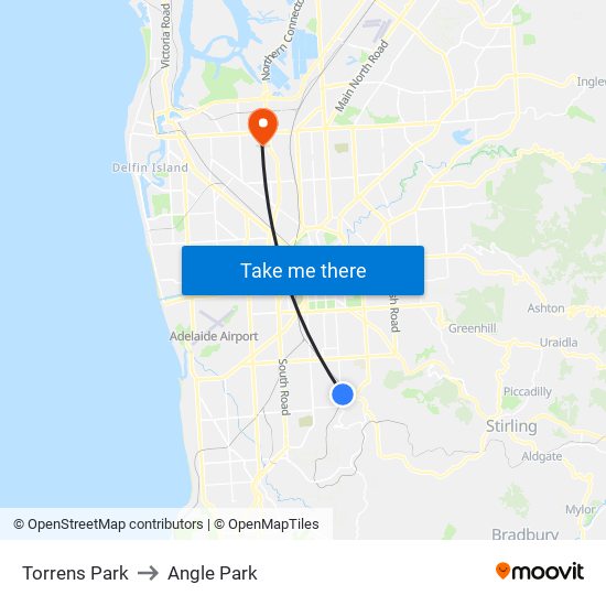 Torrens Park to Angle Park map