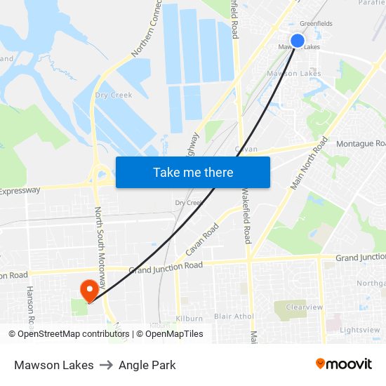 Mawson Lakes to Angle Park map