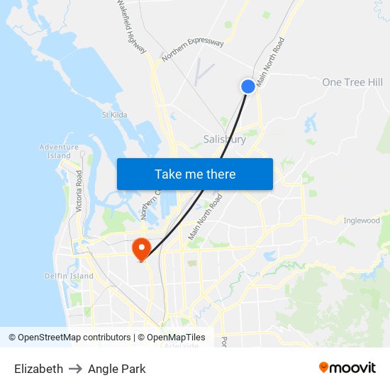 Elizabeth to Angle Park map