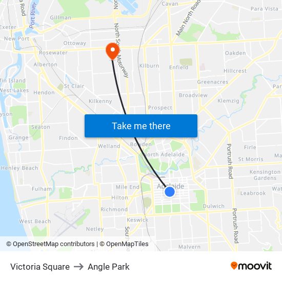 Victoria Square to Angle Park map