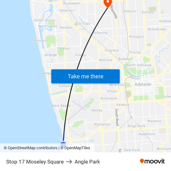 Stop 17 Moseley Square to Angle Park map