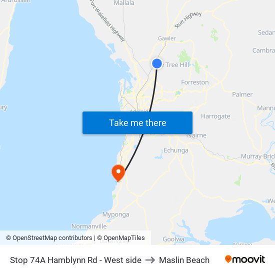 Stop 74A Hamblynn Rd - West side to Maslin Beach map