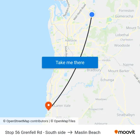 Stop 56 Grenfell Rd - South side to Maslin Beach map