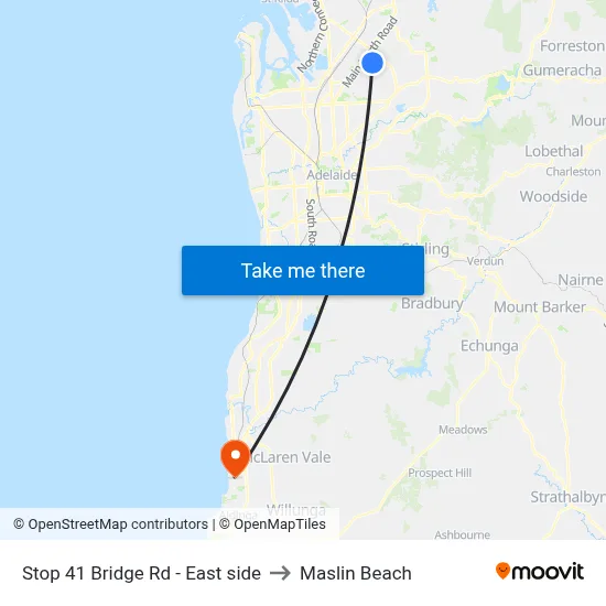 Stop 41 Bridge Rd - East side to Maslin Beach map