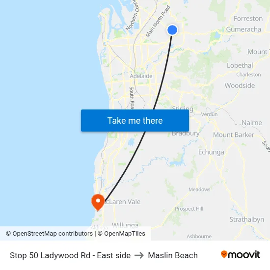 Stop 50 Ladywood Rd - East side to Maslin Beach map