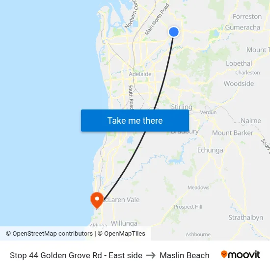 Stop 44 Golden Grove Rd - East side to Maslin Beach map