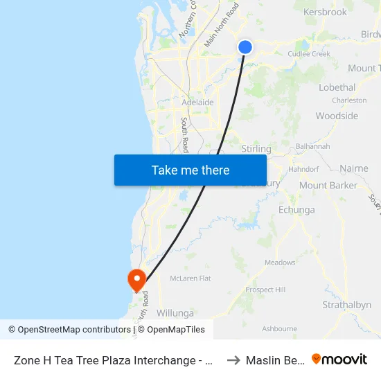Zone H Tea Tree Plaza Interchange - West side to Maslin Beach map