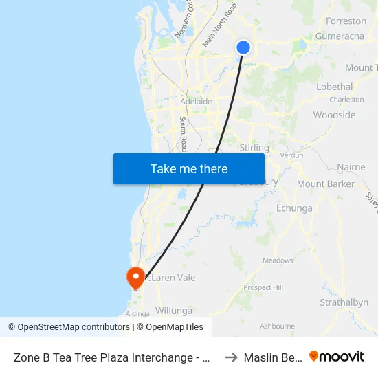 Zone B Tea Tree Plaza Interchange - West side to Maslin Beach map