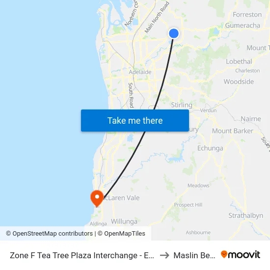 Zone F Tea Tree Plaza Interchange - East side to Maslin Beach map