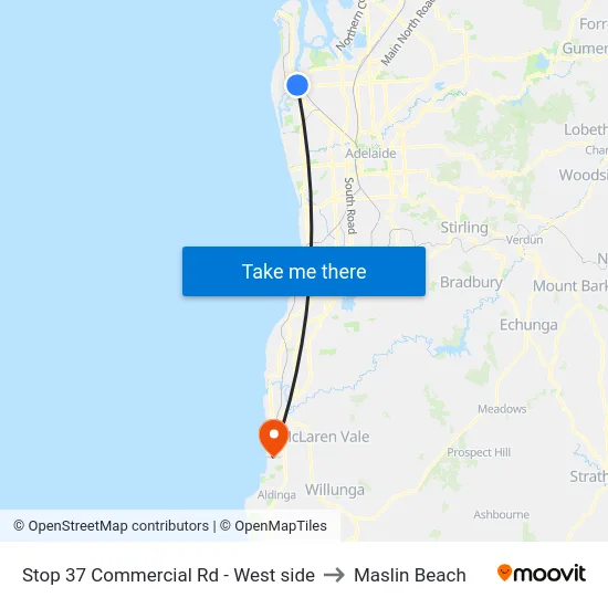 Stop 37 Commercial Rd - West side to Maslin Beach map