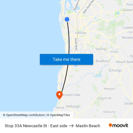 Stop 33A Newcastle St - East side to Maslin Beach map