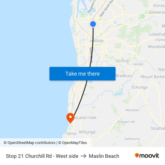 Stop 21 Churchill Rd - West side to Maslin Beach map