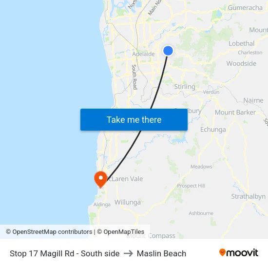 Stop 17 Magill Rd - South side to Maslin Beach map