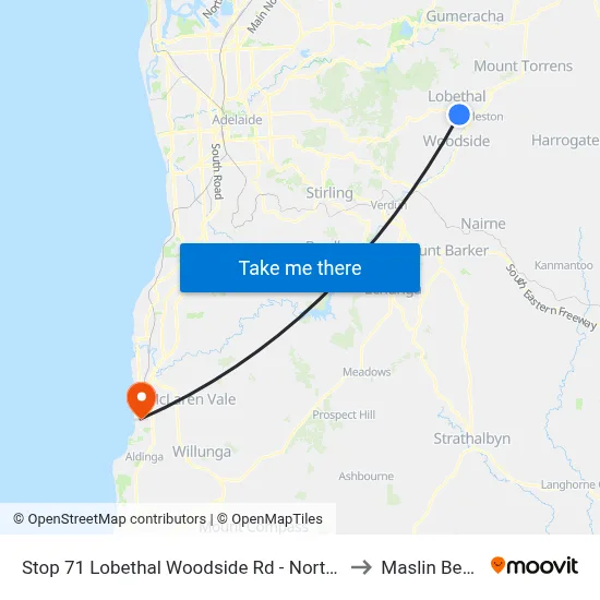 Stop 71 Lobethal Woodside Rd - North side to Maslin Beach map