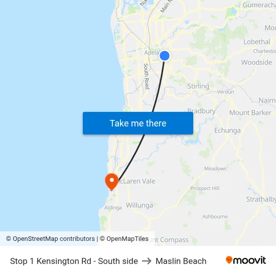 Stop 1 Kensington Rd - South side to Maslin Beach map