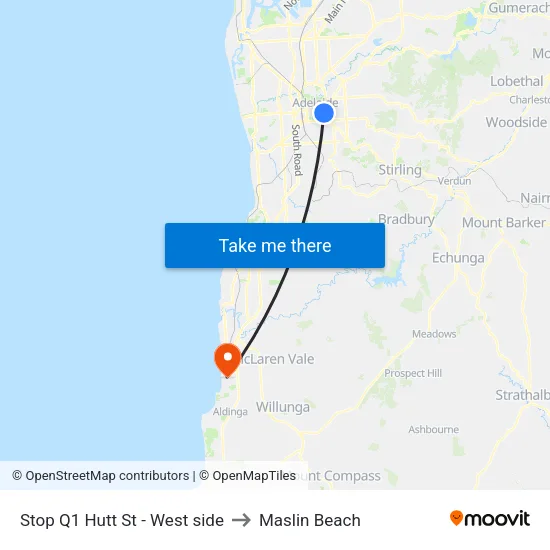 Stop Q1 Hutt St - West side to Maslin Beach map