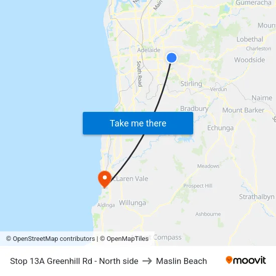 Stop 13A Greenhill Rd - North side to Maslin Beach map