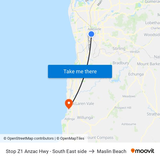 Stop Z1 Anzac Hwy - South East side to Maslin Beach map